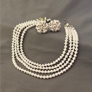 Prettiest set of vintage faux pearl earrings and 4 strand necklace. Holiday wear